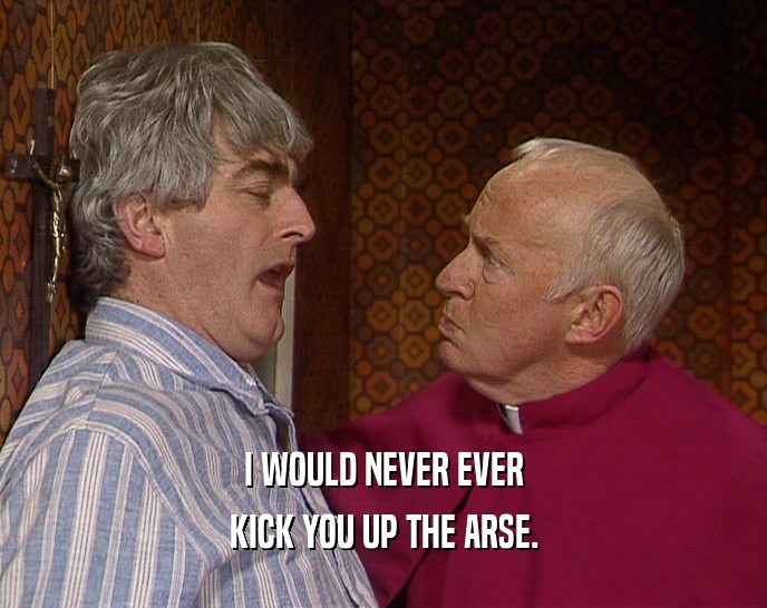 I WOULD NEVER EVER KICK YOU UP THE ARSE. 