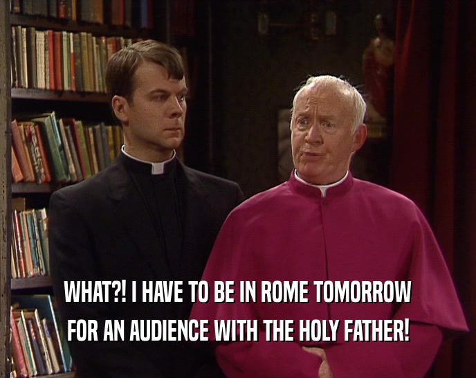 WHAT?! I HAVE TO BE IN ROME TOMORROW FOR AN AUDIENCE WITH THE HOLY FATHER! 