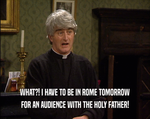 WHAT?! I HAVE TO BE IN ROME TOMORROW
 FOR AN AUDIENCE WITH THE HOLY FATHER!
 