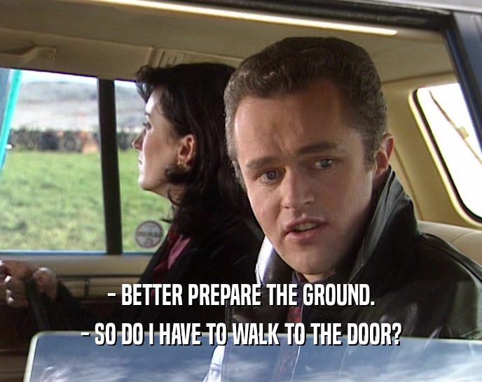 - BETTER PREPARE THE GROUND.
 - SO DO I HAVE TO WALK TO THE DOOR?
 