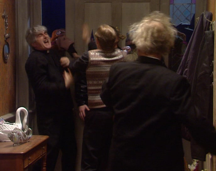AAH! ACTUALLY, DOUGAL, THAT'S MY HAND. TRY HITTING THE WOMEN'S HANDS. 
