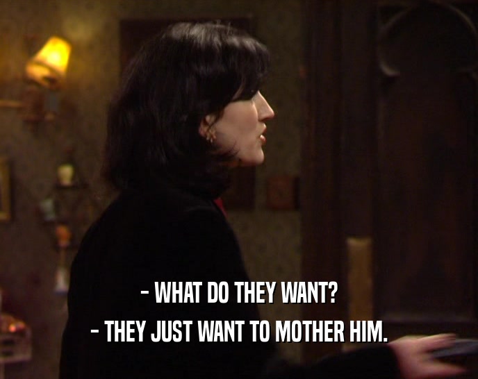 - WHAT DO THEY WANT?
 - THEY JUST WANT TO MOTHER HIM.
 