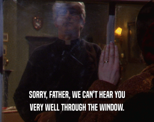 SORRY, FATHER, WE CAN'T HEAR YOU
 VERY WELL THROUGH THE WINDOW.
 