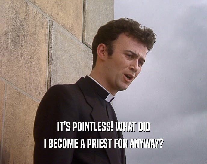 IT'S POINTLESS! WHAT DID I BECOME A PRIEST FOR ANYWAY? 