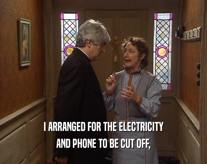 I ARRANGED FOR THE ELECTRICITY AND PHONE TO BE CUT OFF, 
