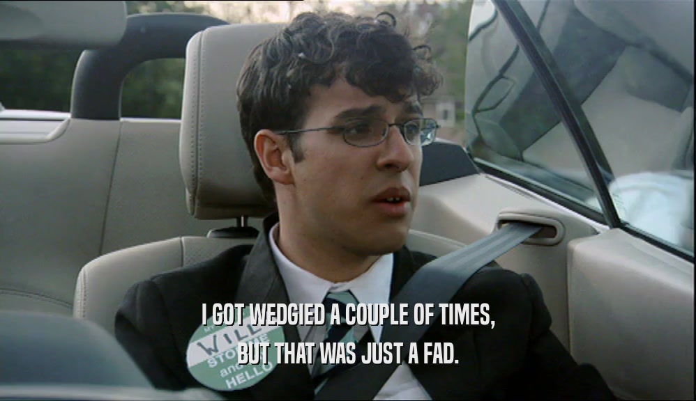 I GOT WEDGIED A COUPLE OF TIMES, BUT THAT WAS JUST A FAD. 
