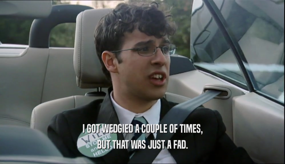 I GOT WEDGIED A COUPLE OF TIMES, BUT THAT WAS JUST A FAD. 