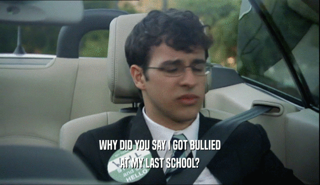 WHY DID YOU SAY I GOT BULLIED
 AT MY LAST SCHOOL?
 