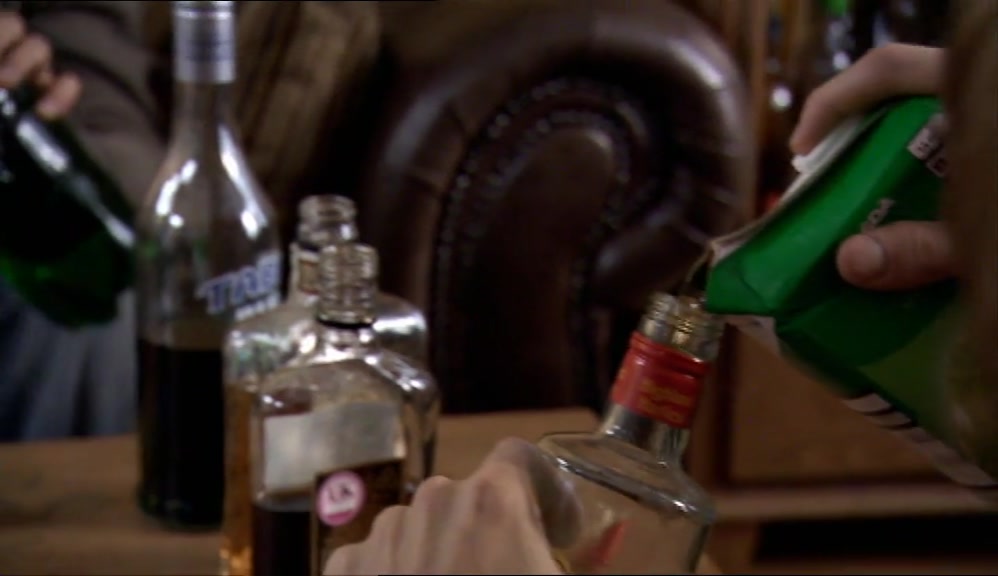 RIGHT, VODKA, WHISKY, AND A LOAD OF CREME DE MENTHE. 
