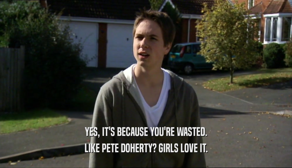 YES, IT'S BECAUSE YOU'RE WASTED. LIKE PETE DOHERTY? GIRLS LOVE IT. 