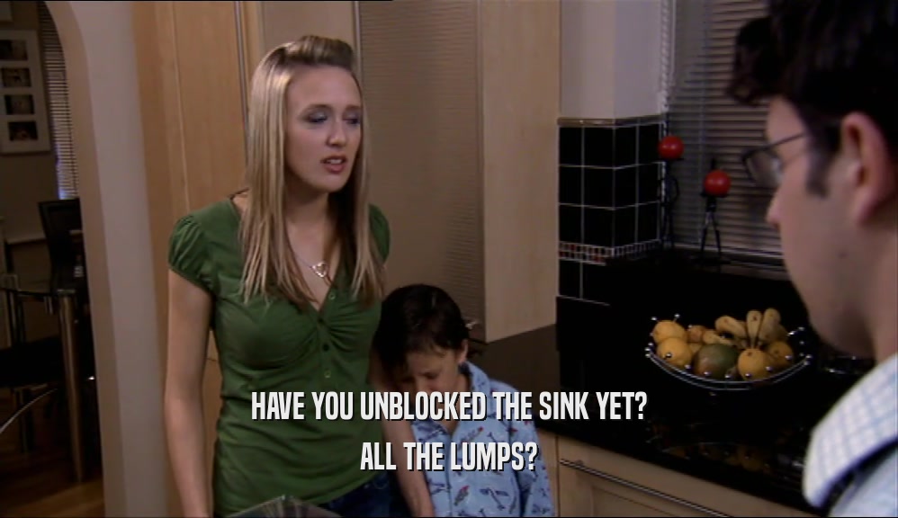 HAVE YOU UNBLOCKED THE SINK YET? ALL THE LUMPS? 