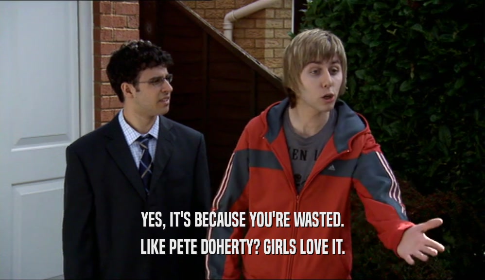 YES, IT'S BECAUSE YOU'RE WASTED. LIKE PETE DOHERTY? GIRLS LOVE IT. 