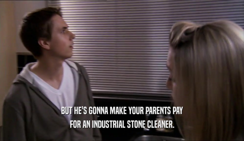 BUT HE'S GONNA MAKE YOUR PARENTS PAY FOR AN INDUSTRIAL STONE CLEANER. 