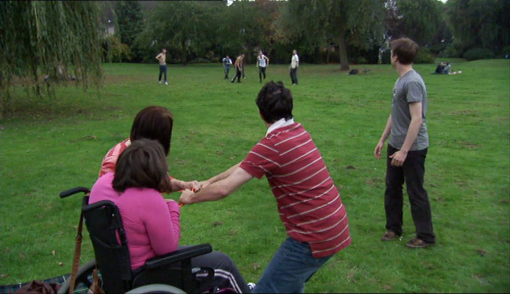 THOSE WANKERS ARE NICKING THAT GIRL'S FRISBEE. 