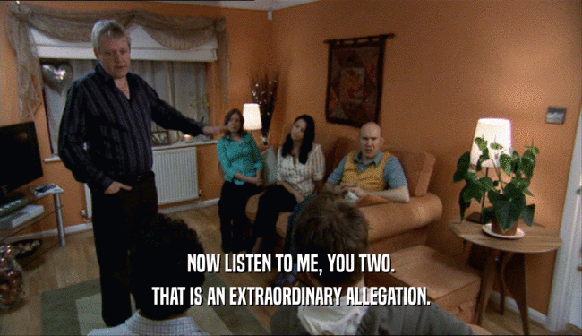 NOW LISTEN TO ME, YOU TWO. THAT IS AN EXTRAORDINARY ALLEGATION. 