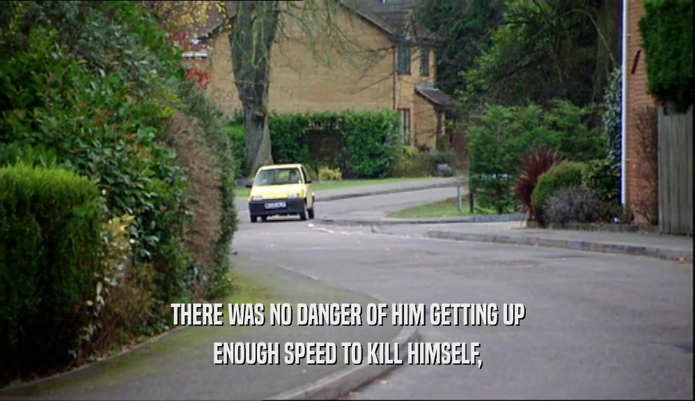 THERE WAS NO DANGER OF HIM GETTING UP
 ENOUGH SPEED TO KILL HIMSELF,
 