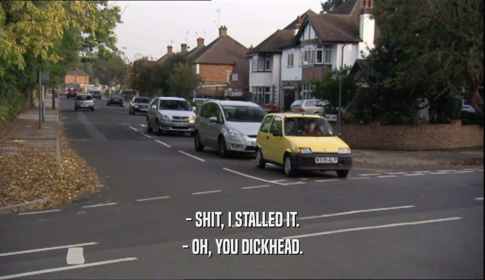 - SHIT, I STALLED IT. - OH, YOU DICKHEAD. 