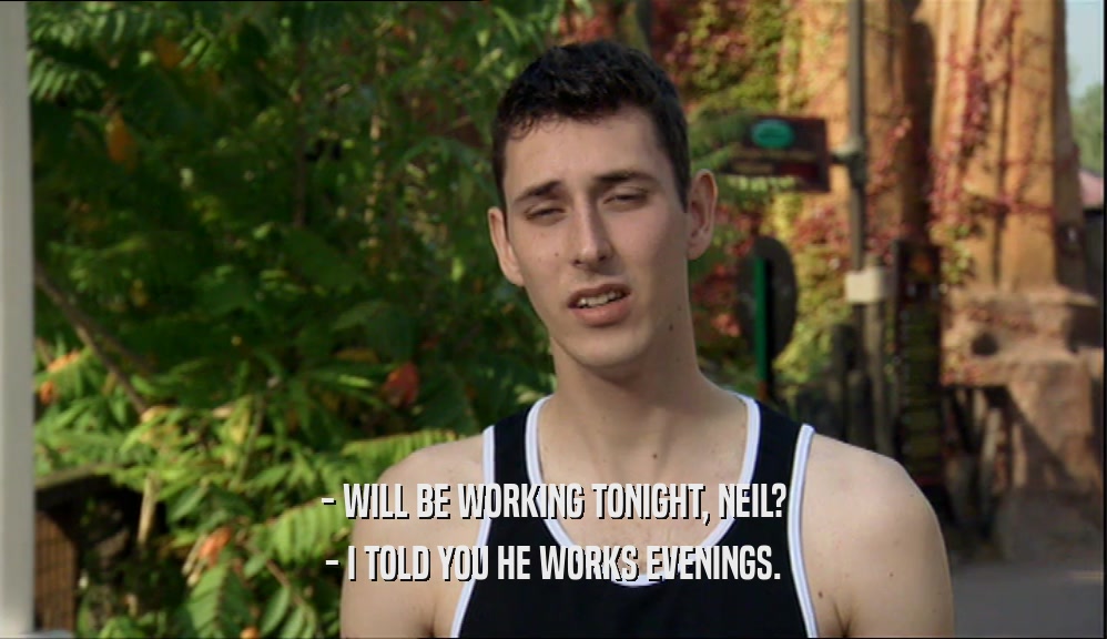 - WILL BE WORKING TONIGHT, NEIL? - I TOLD YOU HE WORKS EVENINGS. 