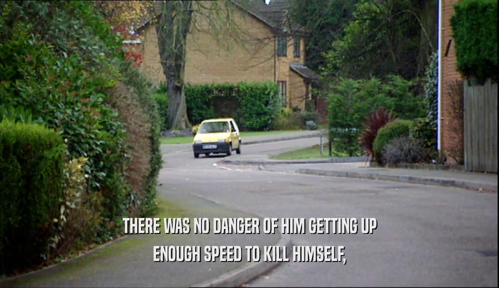 THERE WAS NO DANGER OF HIM GETTING UP ENOUGH SPEED TO KILL HIMSELF, 