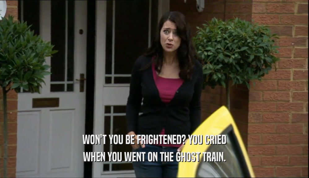 WON'T YOU BE FRIGHTENED? YOU CRIED WHEN YOU WENT ON THE GHOST TRAIN. 
