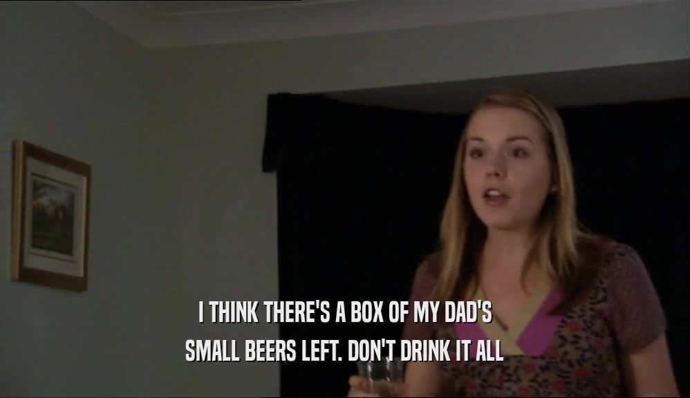 I THINK THERE'S A BOX OF MY DAD'S SMALL BEERS LEFT. DON'T DRINK IT ALL 