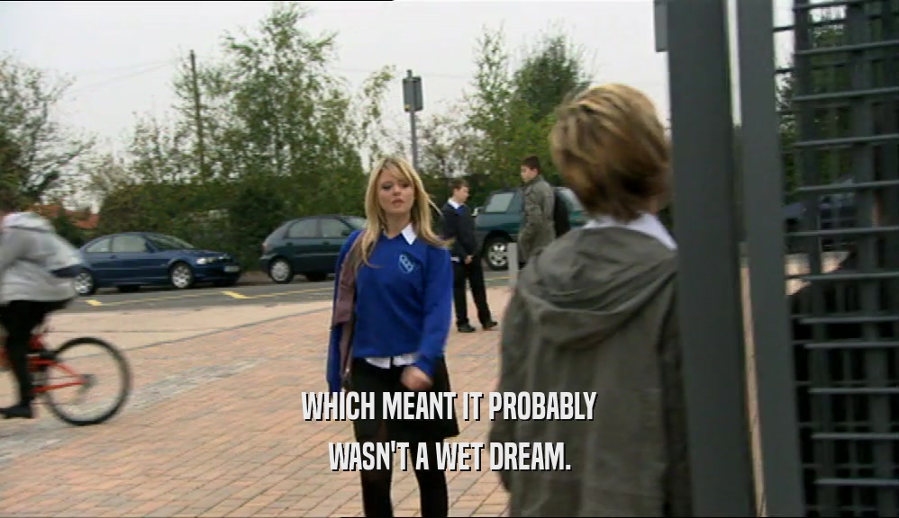 WHICH MEANT IT PROBABLY WASN'T A WET DREAM. 