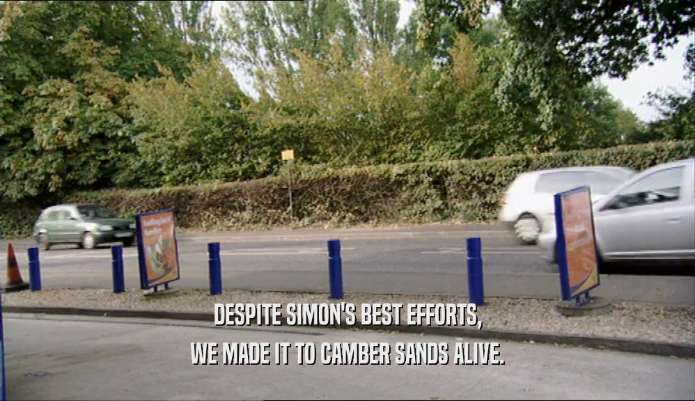 DESPITE SIMON'S BEST EFFORTS, WE MADE IT TO CAMBER SANDS ALIVE. 