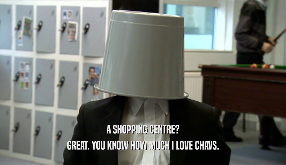 A SHOPPING CENTRE? GREAT. YOU KNOW HOW MUCH I LOVE CHAVS. 