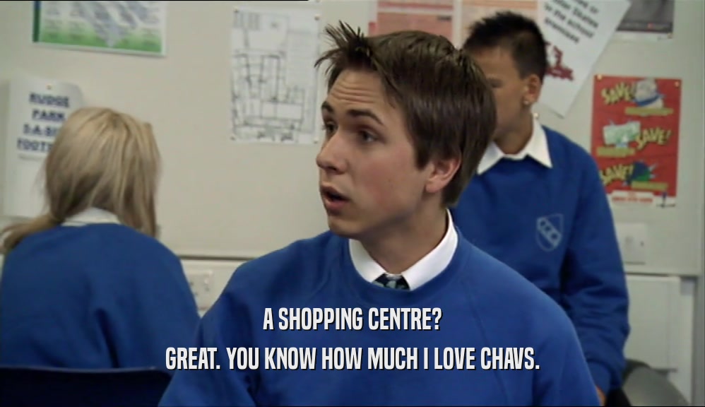 A SHOPPING CENTRE? GREAT. YOU KNOW HOW MUCH I LOVE CHAVS. 