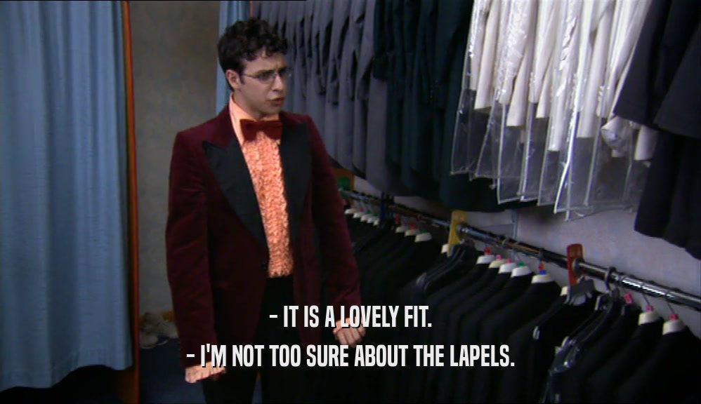 - IT IS A LOVELY FIT. - I'M NOT TOO SURE ABOUT THE LAPELS. 