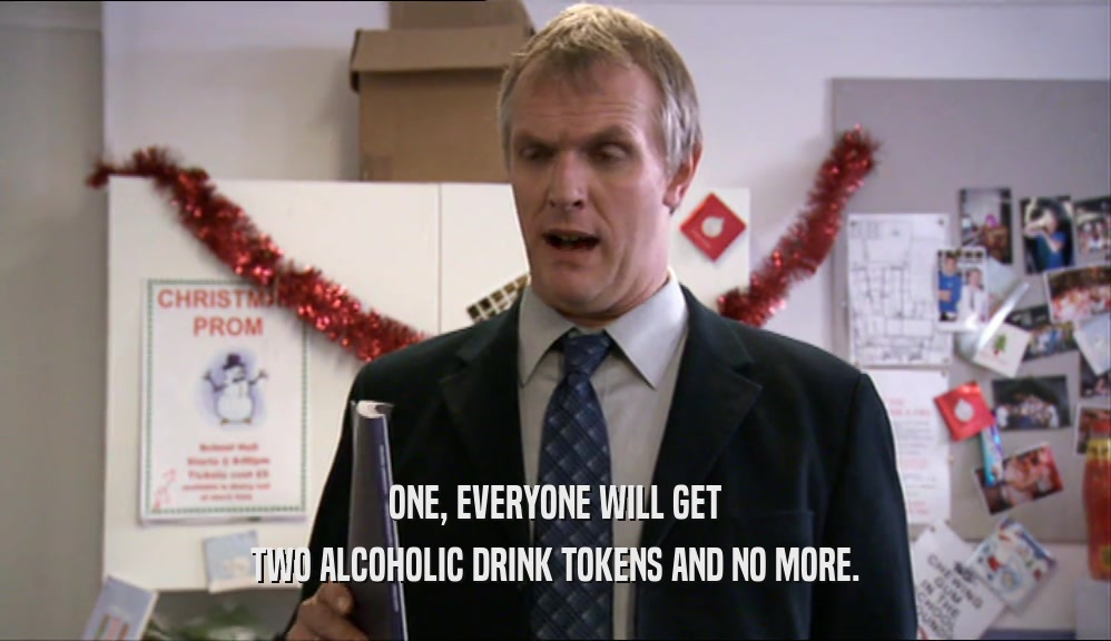 ONE, EVERYONE WILL GET TWO ALCOHOLIC DRINK TOKENS AND NO MORE. 