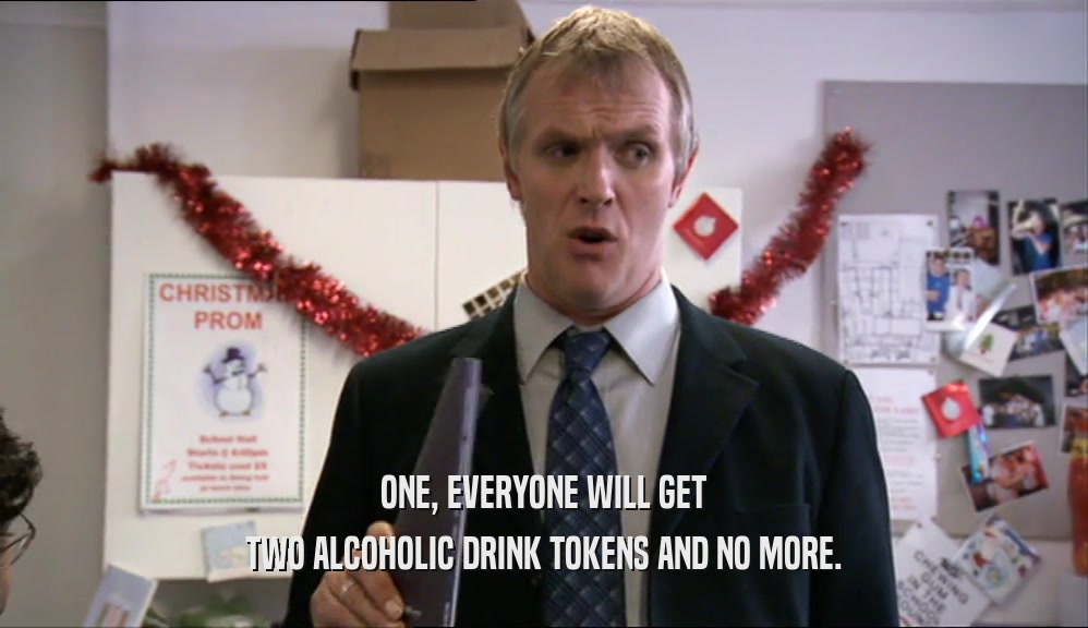 ONE, EVERYONE WILL GET TWO ALCOHOLIC DRINK TOKENS AND NO MORE. 