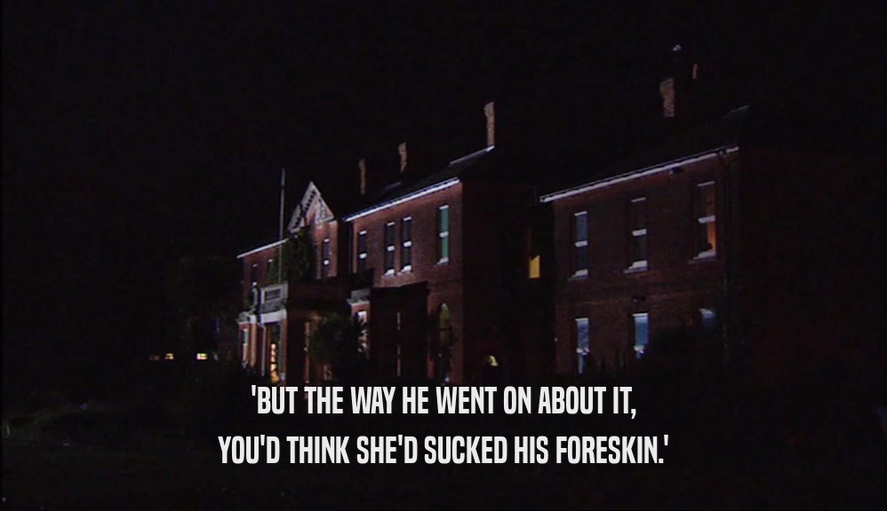 'BUT THE WAY HE WENT ON ABOUT IT, YOU'D THINK SHE'D SUCKED HIS FORESKIN.' 