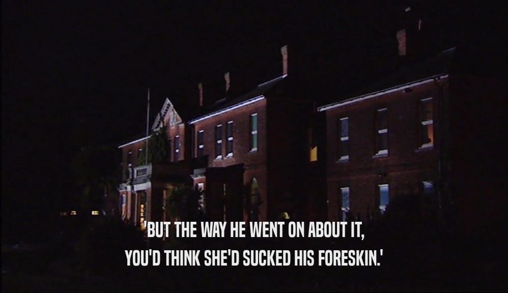'BUT THE WAY HE WENT ON ABOUT IT, YOU'D THINK SHE'D SUCKED HIS FORESKIN.' 