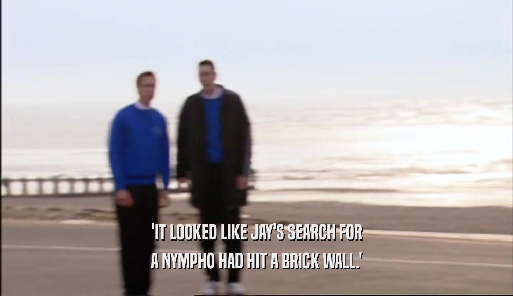 'IT LOOKED LIKE JAY'S SEARCH FOR A NYMPHO HAD HIT A BRICK WALL.' 