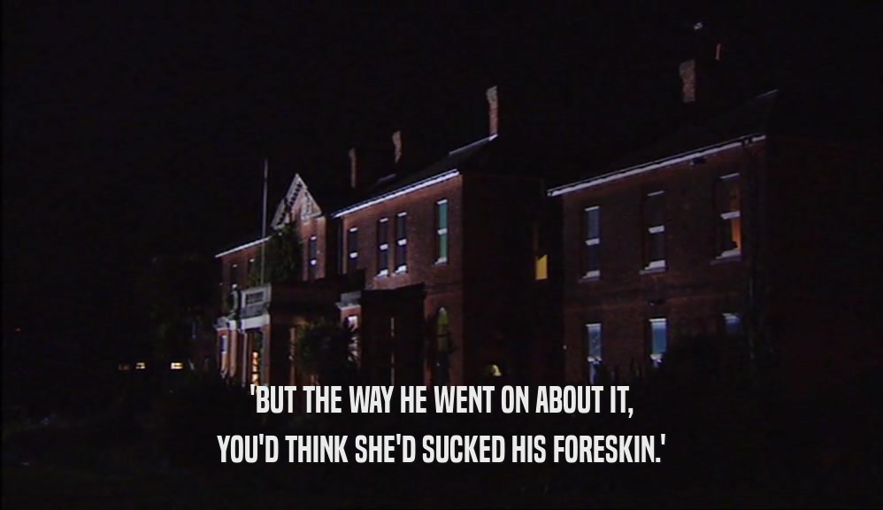 'BUT THE WAY HE WENT ON ABOUT IT, YOU'D THINK SHE'D SUCKED HIS FORESKIN.' 