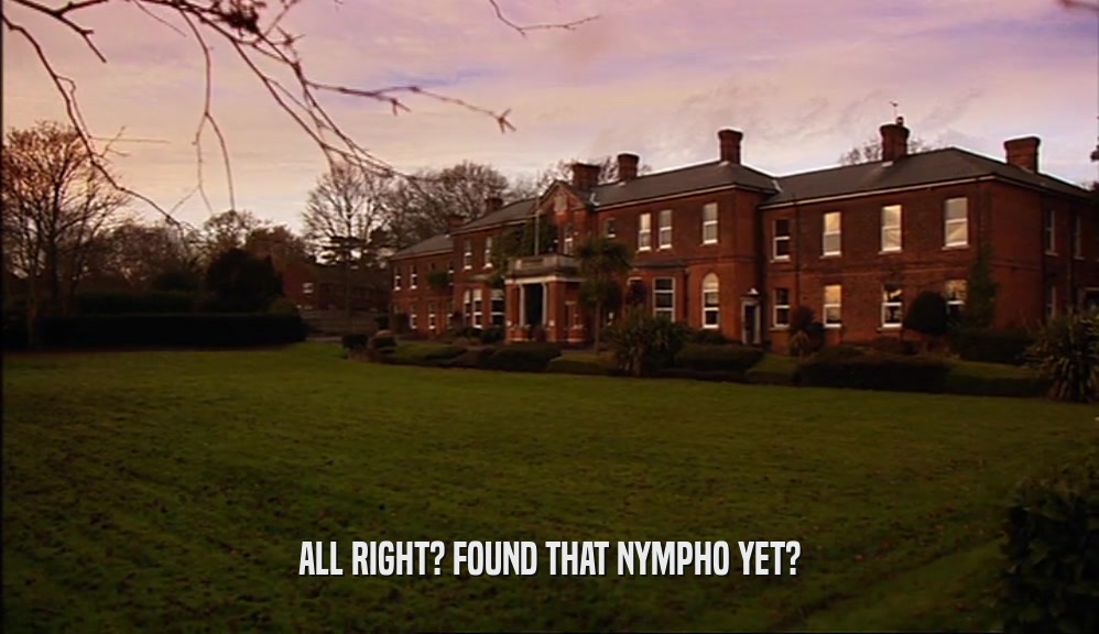 ALL RIGHT? FOUND THAT NYMPHO YET?  