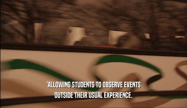 'ALLOWING STUDENTS TO OBSERVE EVENTS OUTSIDE THEIR USUAL EXPERIENCE. 