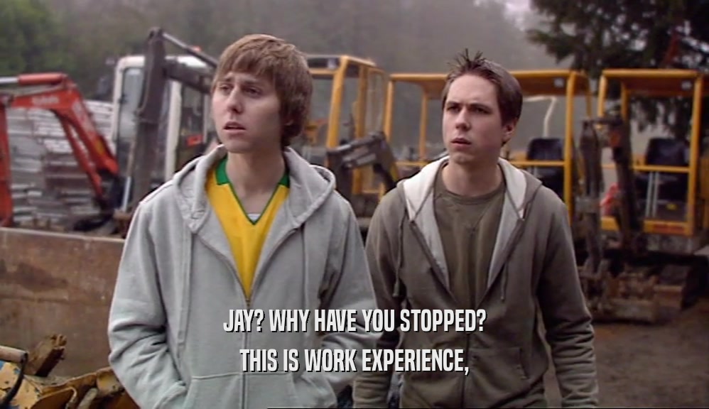 JAY? WHY HAVE YOU STOPPED? THIS IS WORK EXPERIENCE, 