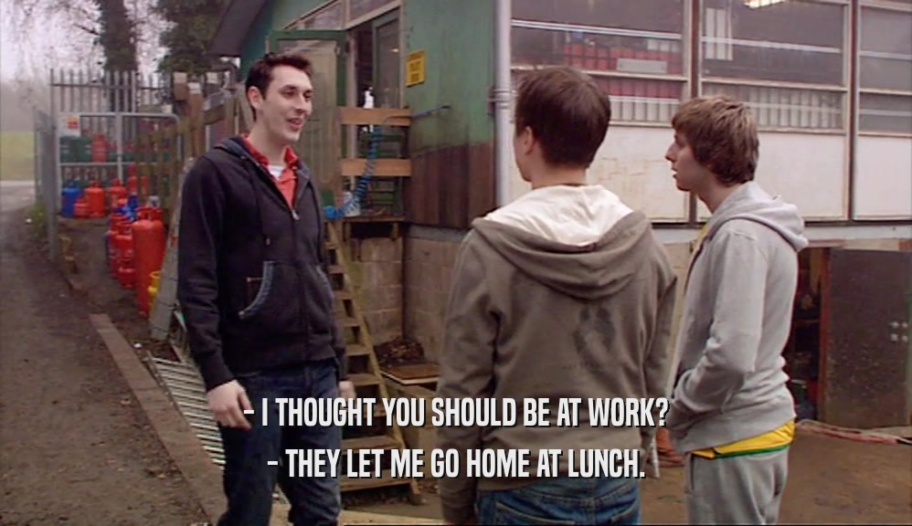 - I THOUGHT YOU SHOULD BE AT WORK? - THEY LET ME GO HOME AT LUNCH. 