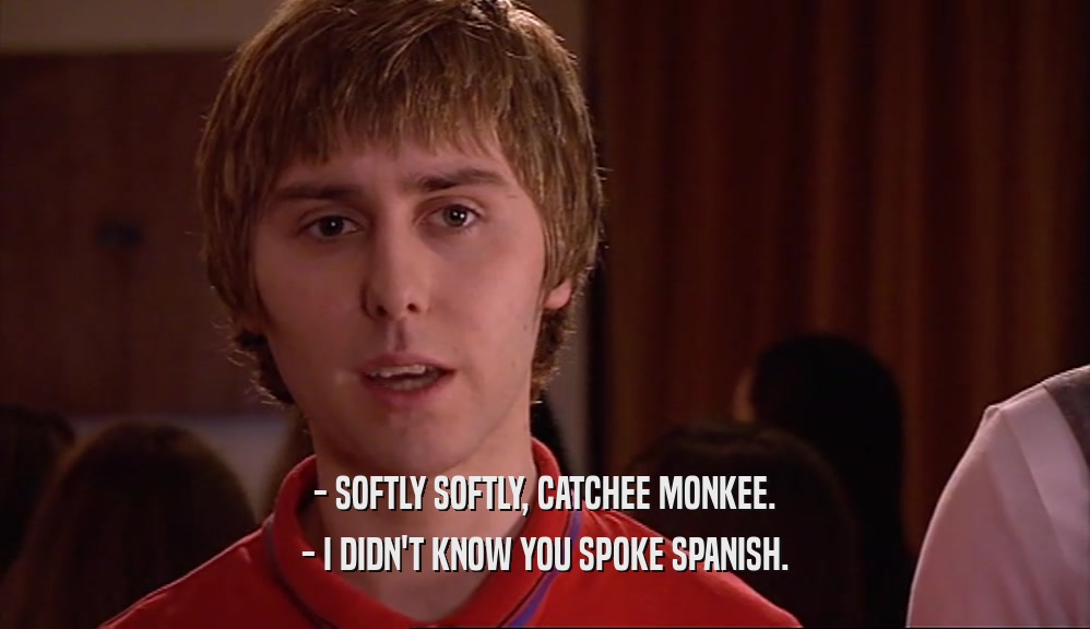 - SOFTLY SOFTLY, CATCHEE MONKEE.
 - I DIDN'T KNOW YOU SPOKE SPANISH.
 