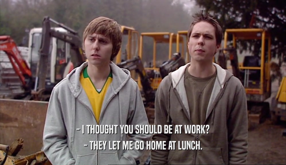 - I THOUGHT YOU SHOULD BE AT WORK? - THEY LET ME GO HOME AT LUNCH. 