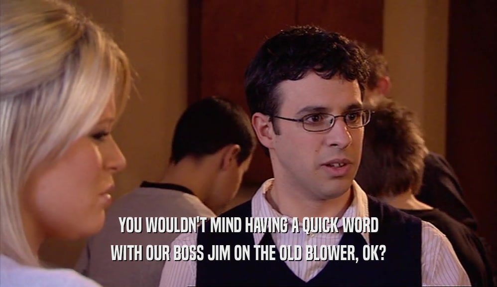 YOU WOULDN'T MIND HAVING A QUICK WORD WITH OUR BOSS JIM ON THE OLD BLOWER, OK? 
