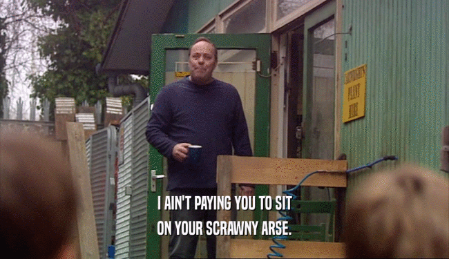 I AIN'T PAYING YOU TO SIT ON YOUR SCRAWNY ARSE. 