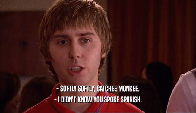 - SOFTLY SOFTLY, CATCHEE MONKEE.
 - I DIDN'T KNOW YOU SPOKE SPANISH.
 