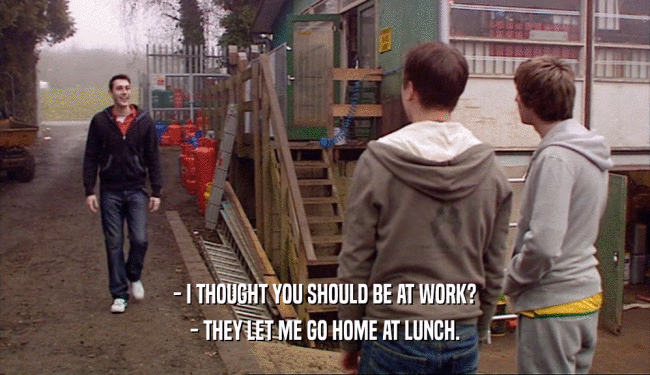 - I THOUGHT YOU SHOULD BE AT WORK? - THEY LET ME GO HOME AT LUNCH. 