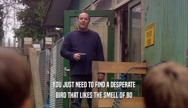 YOU JUST NEED TO FIND A DESPERATE
 BIRD THAT LIKES THE SMELL OF BO
 