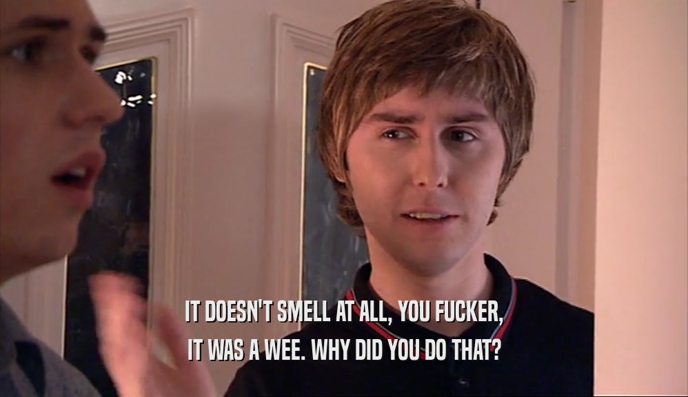 IT DOESN'T SMELL AT ALL, YOU FUCKER, IT WAS A WEE. WHY DID YOU DO THAT? 