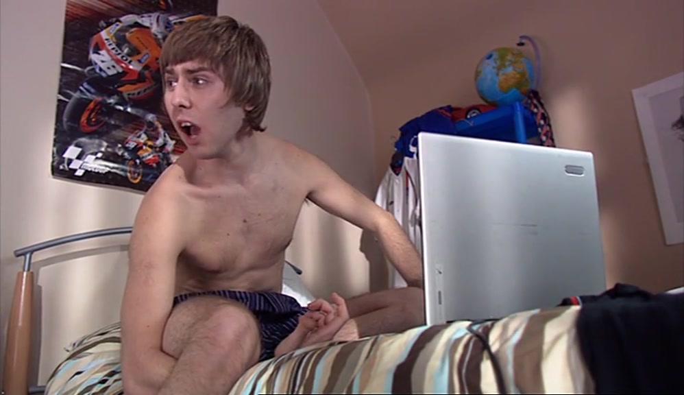 HE'S EARLY. DON'T COME IN, I'M GETTING CHANGED. 