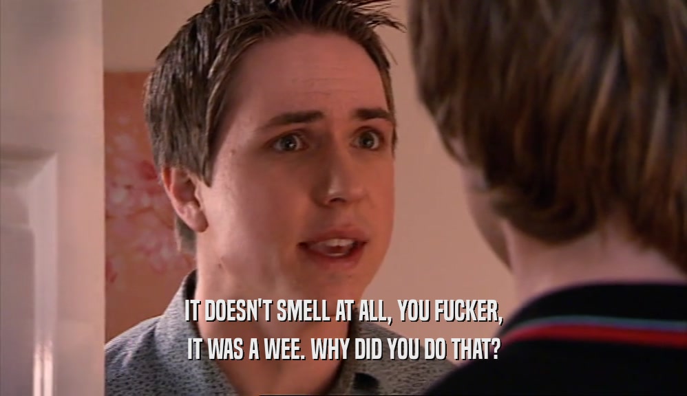 IT DOESN'T SMELL AT ALL, YOU FUCKER,
 IT WAS A WEE. WHY DID YOU DO THAT?
 